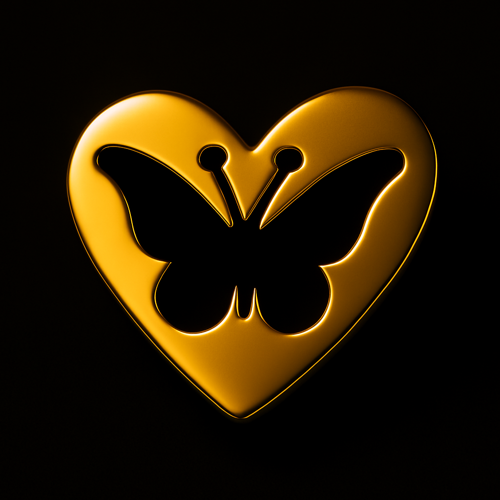 Heart-Framed Hollow Butterfly 18k Gold Tooth Charm