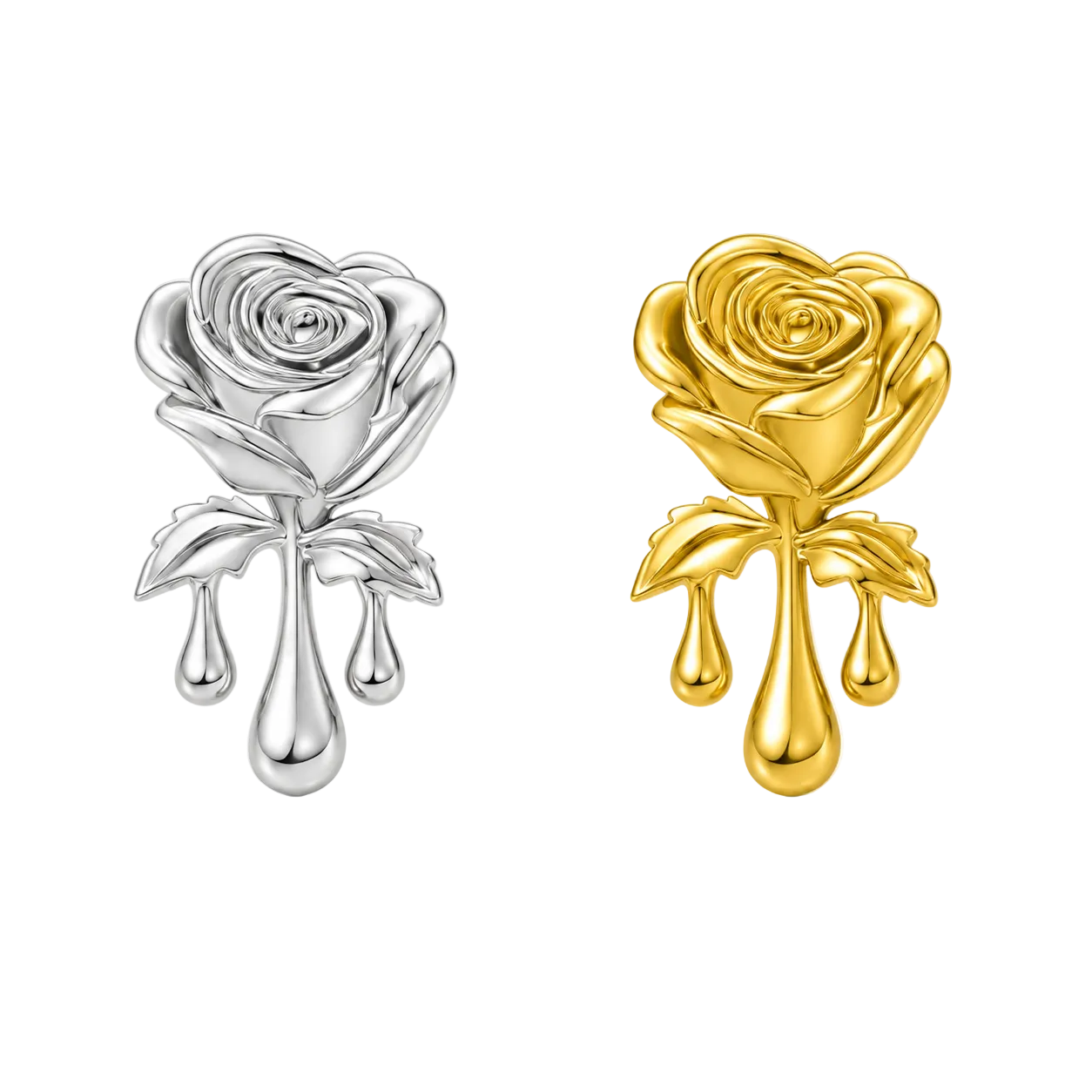 Bleeding Rose 18k Gold Tooth Gem Charm | Solid 18k Gold Rose Tooth Gem | Dental Safe, Curved Back