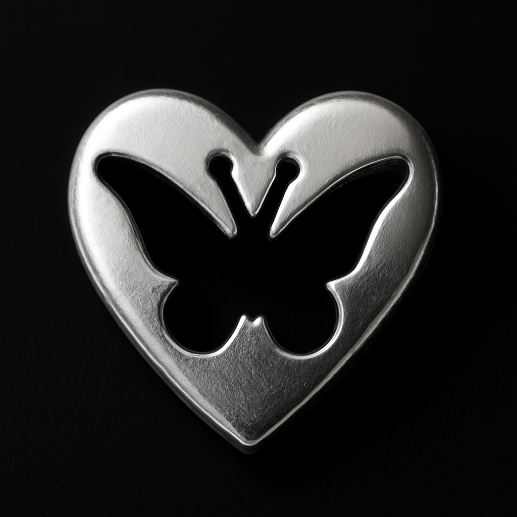 Heart-Framed Hollow Butterfly 18k Gold Tooth Charm