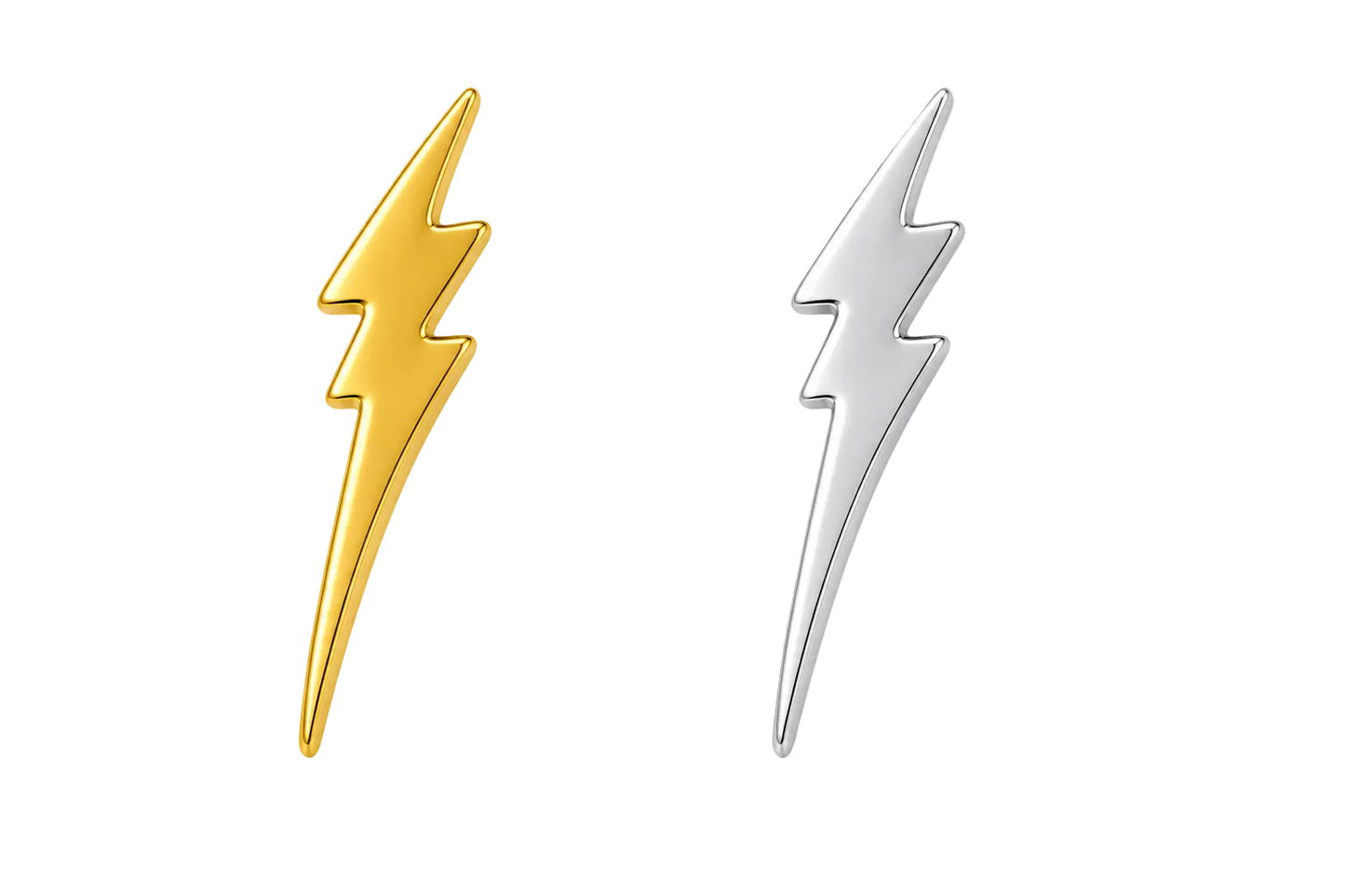 Elongated Lightning Strike Tooth Gem Charm | Solid 18K Gold, Dental Safe, Curved Back