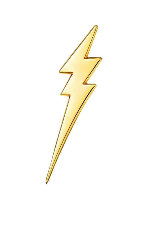 Elongated Lightning Strike Tooth Gem Charm | Solid 18K Gold, Dental Safe, Curved Back