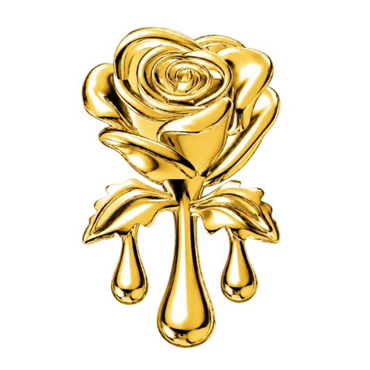 Bleeding Rose 18k Gold Tooth Gem Charm | Solid 18k Gold Rose Tooth Gem | Dental Safe, Curved Back