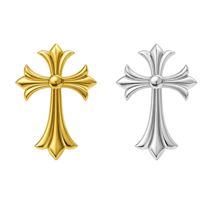 Gothic Cross Tooth Gem Charm | Solid 18K Gold, Dental Safe, Curved Back
