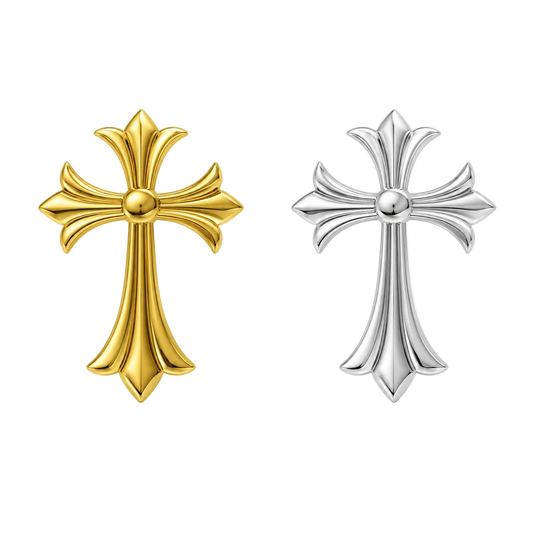 Gothic Cross Tooth Gem Charm | Solid 18K Gold, Dental Safe, Curved Back