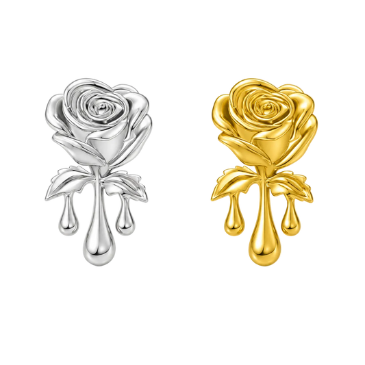 Bleeding Rose 18k Gold Tooth Gem Charm | Solid 18k Gold Rose Tooth Gem | Dental Safe, Curved Back