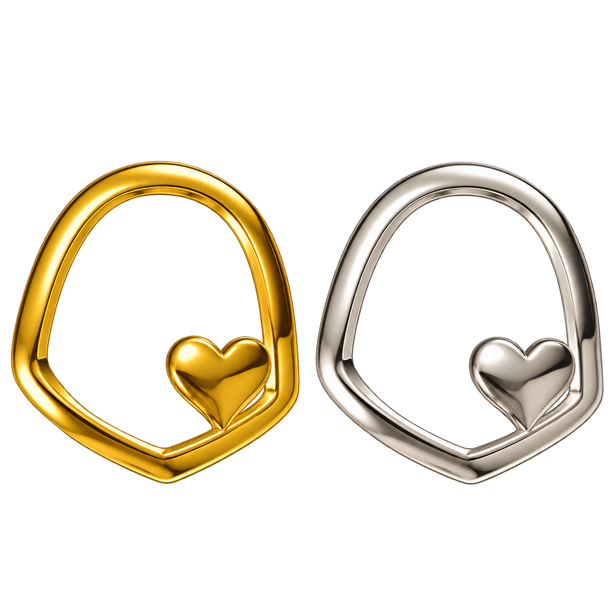 Heart Canine Window Frame Tooth Gem Charm | Solid 18K Gold, Dental Safe, Curved Structure