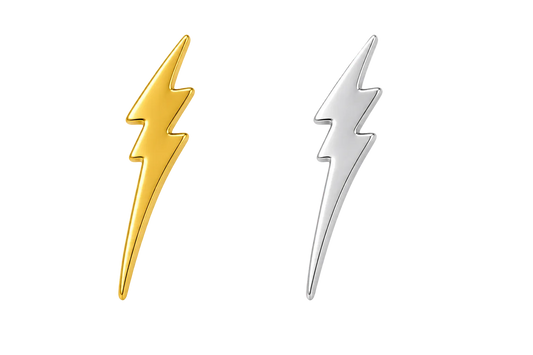 Elongated Lightning Strike Tooth Gem Charm | Solid 18K Gold, Dental Safe, Curved Back