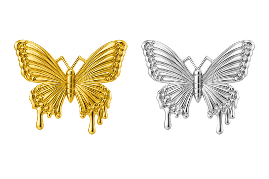 Molten Monarch Butterfly Tooth Gem Charm | Solid 18K Gold, Dental Safe, Curved Back
