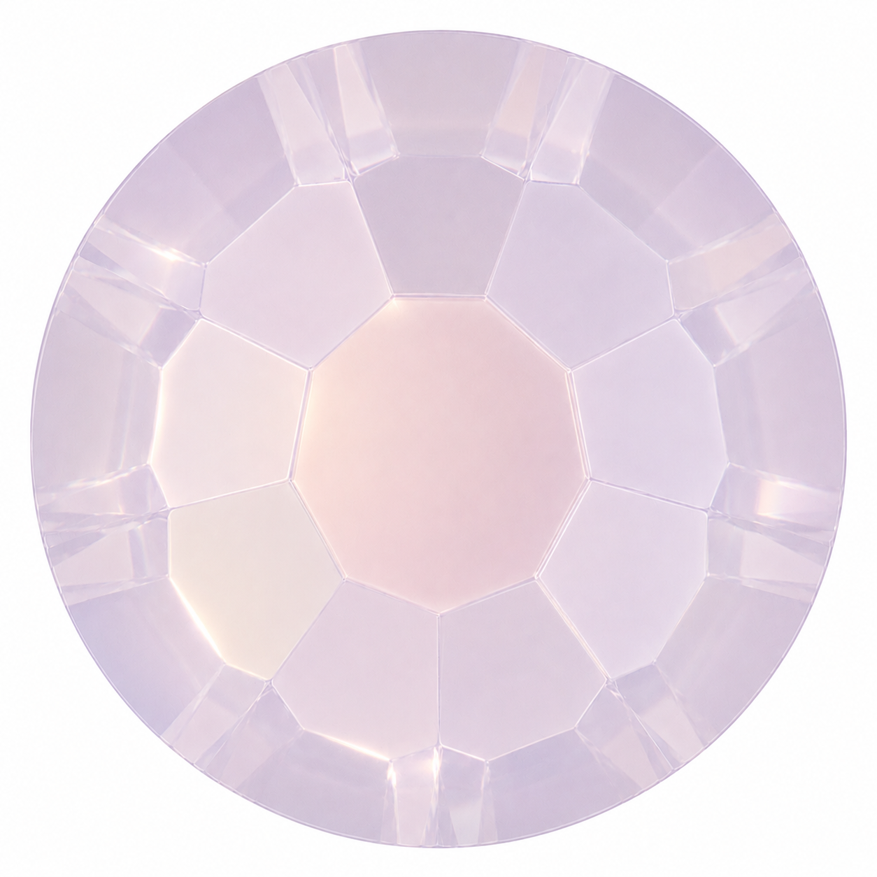 Crystal stone with faceted surface on a white background