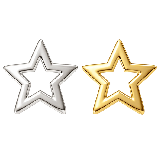 Hollow Star 18k Gold Tooth Gem Charm | Solid 18k Gold Hollow Star Tooth Gem | Slightly Curved Back for Secure Fit