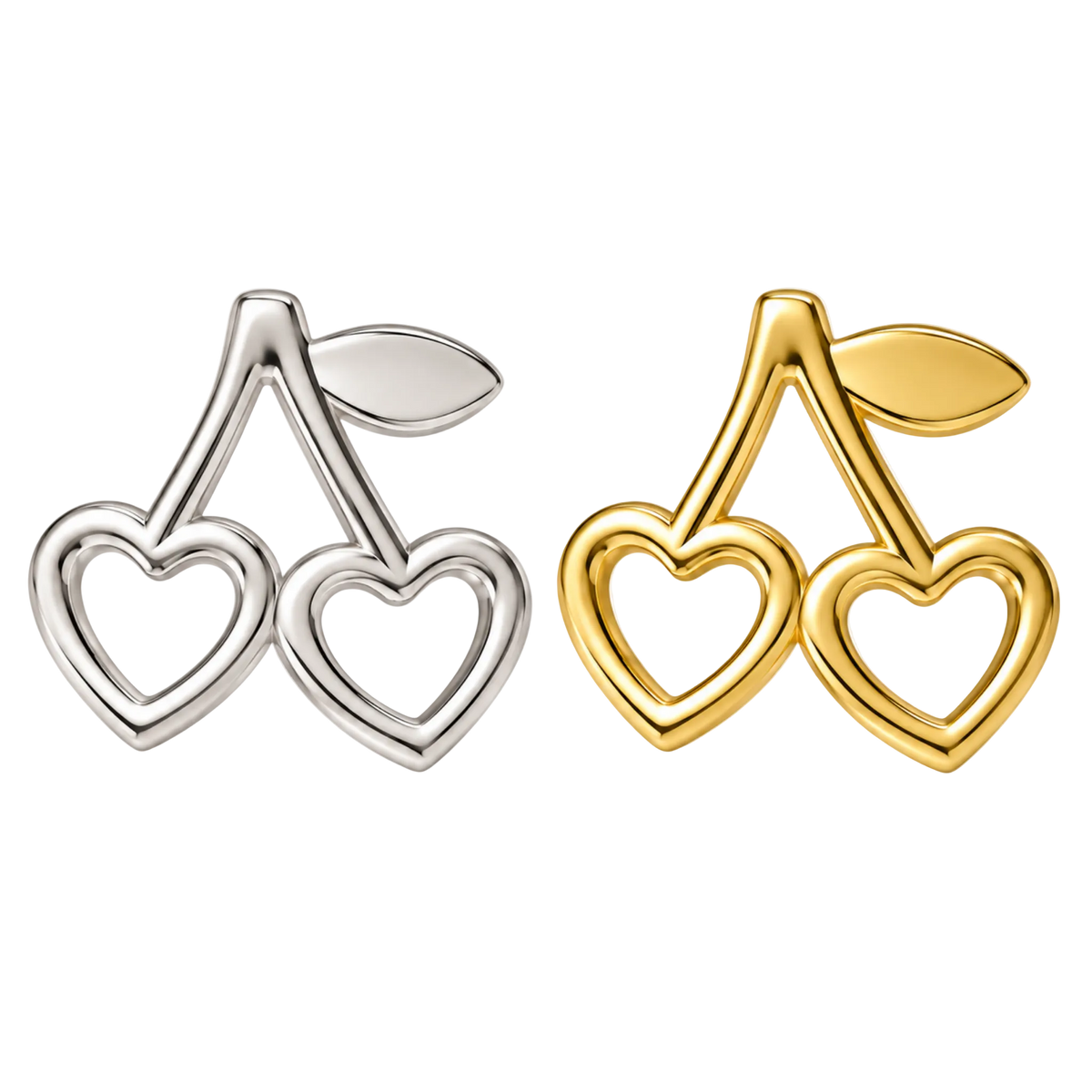 Hollow Heart Cherry Bomb 18k Gold Tooth Gem Charm | Solid 18k Gold Cherry Tooth Gem | Dental Safe