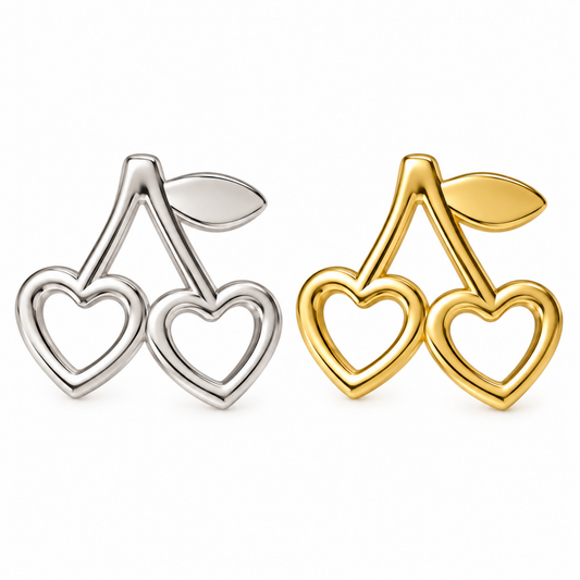 Hollow Heart Cherry Bomb 18k Gold Tooth Gem Charm | Solid 18k Gold Cherry Tooth Gem | Dental Safe