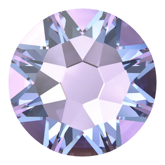 Multicolored gemstone with a purple and blue hue on a white background