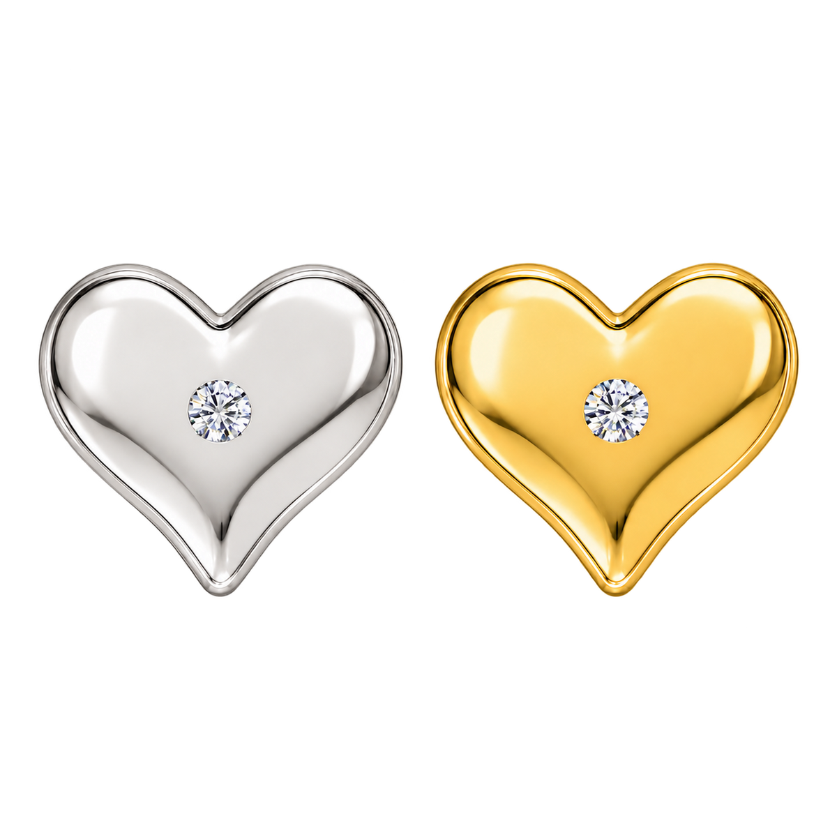 CZ BubbleBrat Heart Tooth Gem Charm | Solid 18K Gold, Dental Safe, Curved Back, CZ Center