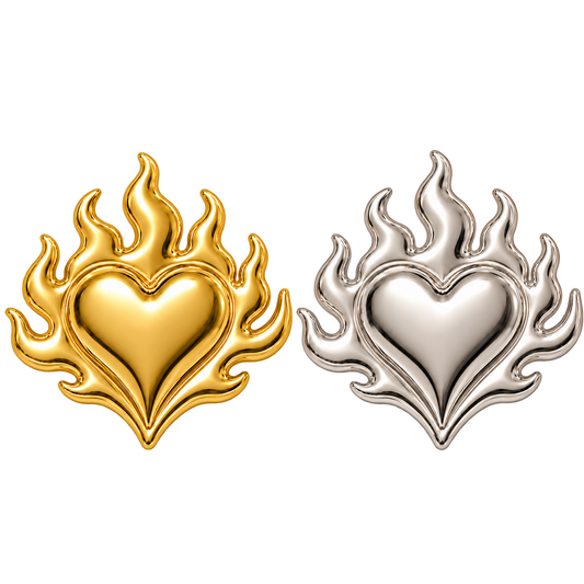 Heart on Fire 18k Gold Tooth Gem Charm | Solid 18k Gold Flame Tooth Gem | Dental Safe