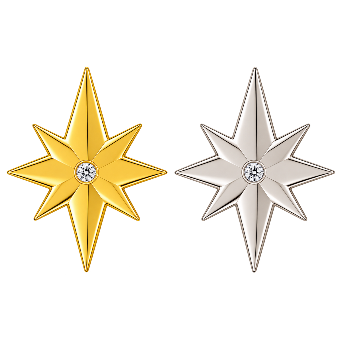 8-point Star with CZ Center- 18k Gold Tooth Charm| Curved Back