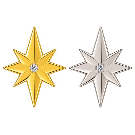 8-point Star with CZ Center- 18k Gold Tooth Charm| Curved Back